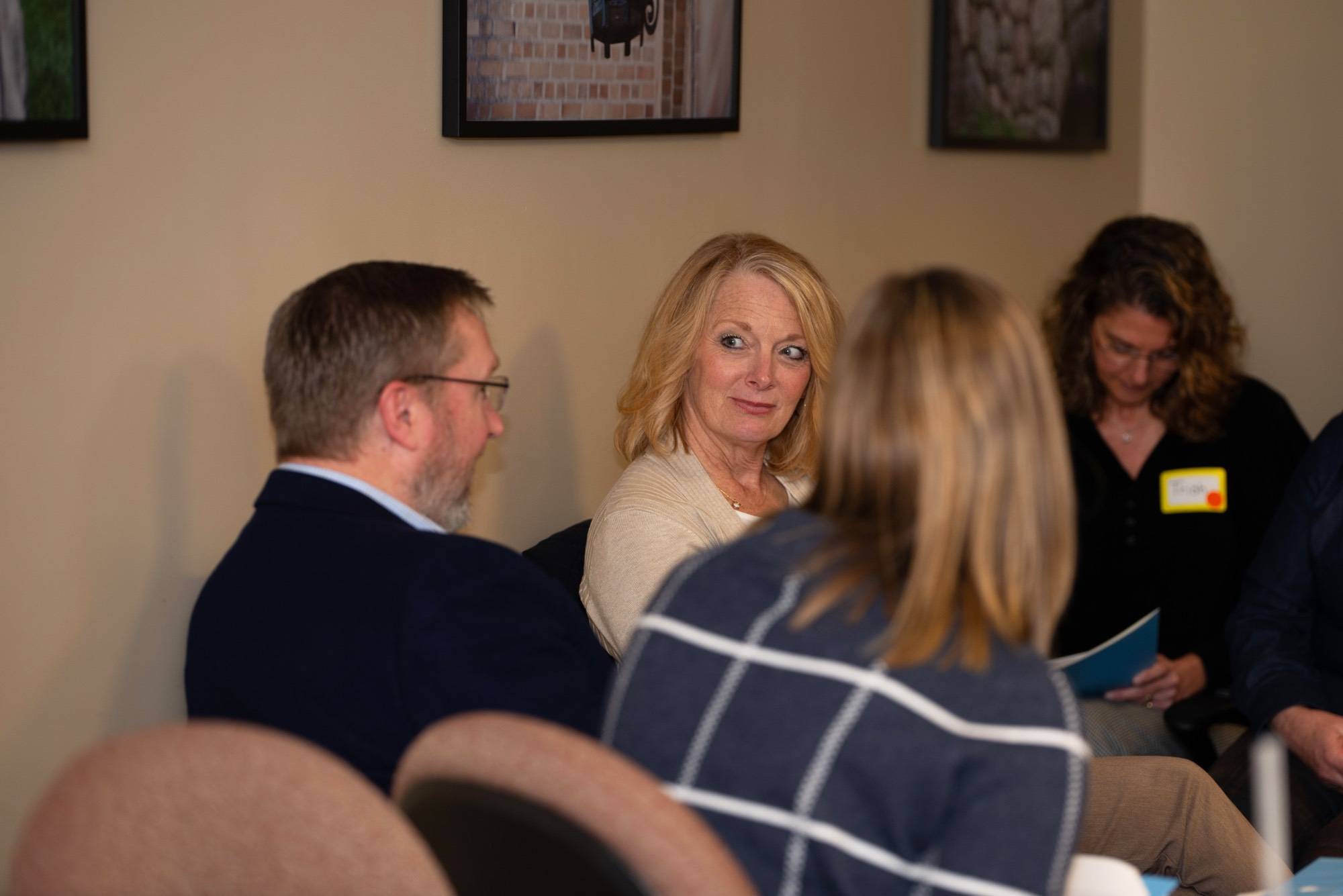 Trustees and staff engaging in dialogue during the civil discourse training